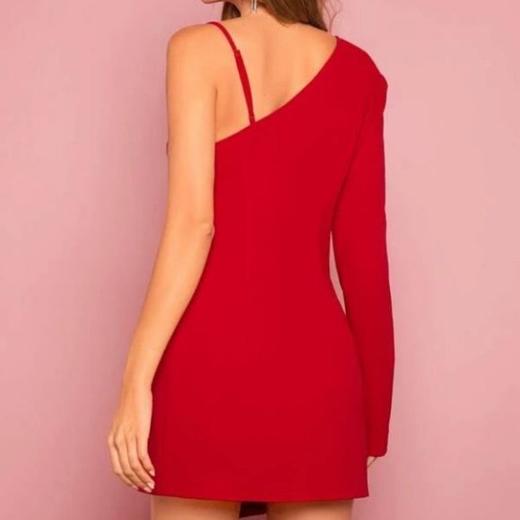 Flap Detail button front Asymmetrical Neckline  Blazer Mini dress Red - Picture 5 of 7